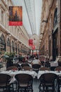 Tables of a restaurant inside Royal Gallery of Saint Hubert, Brussels, Belgium Royalty Free Stock Photo