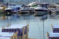 Tables of a restaurant near the sea, very typical in Greece Royalty Free Stock Photo