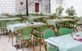 Tables in the restaurant in the open air. Royalty Free Stock Photo
