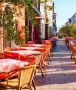 Tables restaurant terrace  Gyor Hungary Royalty Free Stock Photo