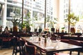 Tables set for dinner in restaurant Royalty Free Stock Photo