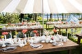 Tables sets for wedding or another catered event dinner