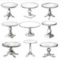 Tables sketched set, different line drawing desks, square and round tables, furniture doodles