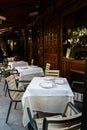Tables with white tablecloths outside the restaurant Botin in Madrid, Spain