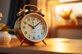 Tableside timekeeping an alarm clock stands by the bed