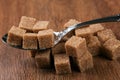 Tablespoon with cubes of brown sugar