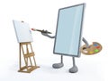 Tablet with arm and legs painter with brush and easel