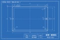 Tablet as technical blueprint drawing. Device sale technical outline concept. Mechanical engineering drawings