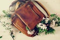 Tablet in bag vintage travel composition