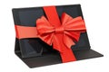 Tablet with bow and ribbon, gift concept. 3D rendering