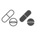 Tablet and capsule line and glyph icon. Pills vector illustration isolated on white. Drug outline style design, designed