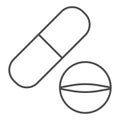 Tablet and capsule thin line icon. Pills vector illustration isolated on white. Drug outline style design, designed for