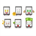 Tablet cartoon character with cute emoticon bring money