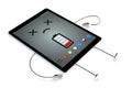 Tablet cartoon character. Low battery concept. 3D illustration. Contains clipping path