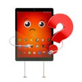 Tablet cartoon character with question mark. 3D illustration.