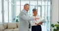 Tablet, ceo and senior manager planning a business appointment schedule on a digital calendar in office building. Mentor Royalty Free Stock Photo