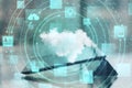 Tablet with cloud computing diagram Royalty Free Stock Photo