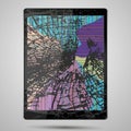 Tablet computer with broken glass screen isolated on gray background Royalty Free Stock Photo