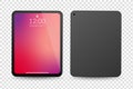 Tablet computer front and back side. Vector realistic mock up. Vertical empty gadget screen with shadow. Royalty Free Stock Photo