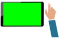 Tablet computer green screen and businessman hand isolated. Set ready for be animated