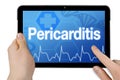 Tablet computer with medical device with pericarditis isolated on white background