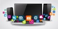 Tablet computer and mobile phones with colorful application icon