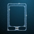 Tablet computer touch screen display on blue space background. Pad phone polygonal geometric object. Modern low poly Royalty Free Stock Photo