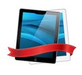 Tablet computers icons and red ribbon