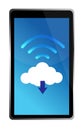 Tablet connected to a wifi cloud Royalty Free Stock Photo