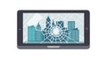 Tablet with a Cracked Screen Showing a Shattered Cityscape, vector design Generative AI Royalty Free Stock Photo