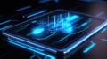 A tablet device is displayed with blue lights on it. Generative AI