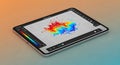 Colorful 3D scatter plot data visualization displayed on a tablet screen with vibrant overlapping data points in grid pattern Royalty Free Stock Photo