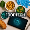 Tablet Display With Foodtech Label 031125 Royalty Free Stock Photo
