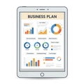 Tablet displaying a business plan interface with various graphs and charts. Includes Royalty Free Stock Photo