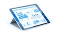 Tablet displaying cloud storage analytics dashboard with graphs and charts, showcasing data visualization and insights for Royalty Free Stock Photo