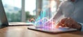 The tablet displaying colorful data visualizations in a modern workspace setting. AI generated image Royalty Free Stock Photo