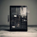 Tablet displaying complex data visualization with overlay graphics Royalty Free Stock Photo
