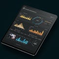 A tablet displaying a comprehensive dashboard with various data visualizations. It Royalty Free Stock Photo