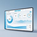 Tablet displaying a dashboard interface with digital analytics. It features elements like pie charts Royalty Free Stock Photo