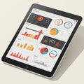 Tablet displaying a data analytics dashboard featuring various charts and graphs. Royalty Free Stock Photo