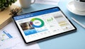 Tablet displaying financial charts and data Royalty Free Stock Photo