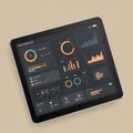 A tablet displaying a KPI dashboard with various data visualizations, including pie Royalty Free Stock Photo