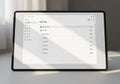 Tablet displaying a task management app. The screen shows a list of tasks organized by due dates, Royalty Free Stock Photo