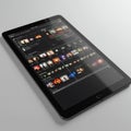 A tablet displaying video editing software on its screen. The interface shows multiple Royalty Free Stock Photo