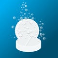 Tablet Dissolving in water drops. Vector illustration. Royalty Free Stock Photo