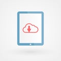 Tablet and download cloud. Concept of download. Vector illustration, flat design Royalty Free Stock Photo