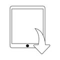 Tablet downloading files symbol black and white