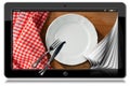 Tablet with Empty Plate and Cutlery Royalty Free Stock Photo