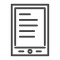 Tablet ereader line icon. Digital tablet with text vector illustration isolated on white. Ebook outline style design