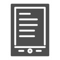Tablet ereader solid icon. Digital tablet with text vector illustration isolated on white. Ebook glyph style design